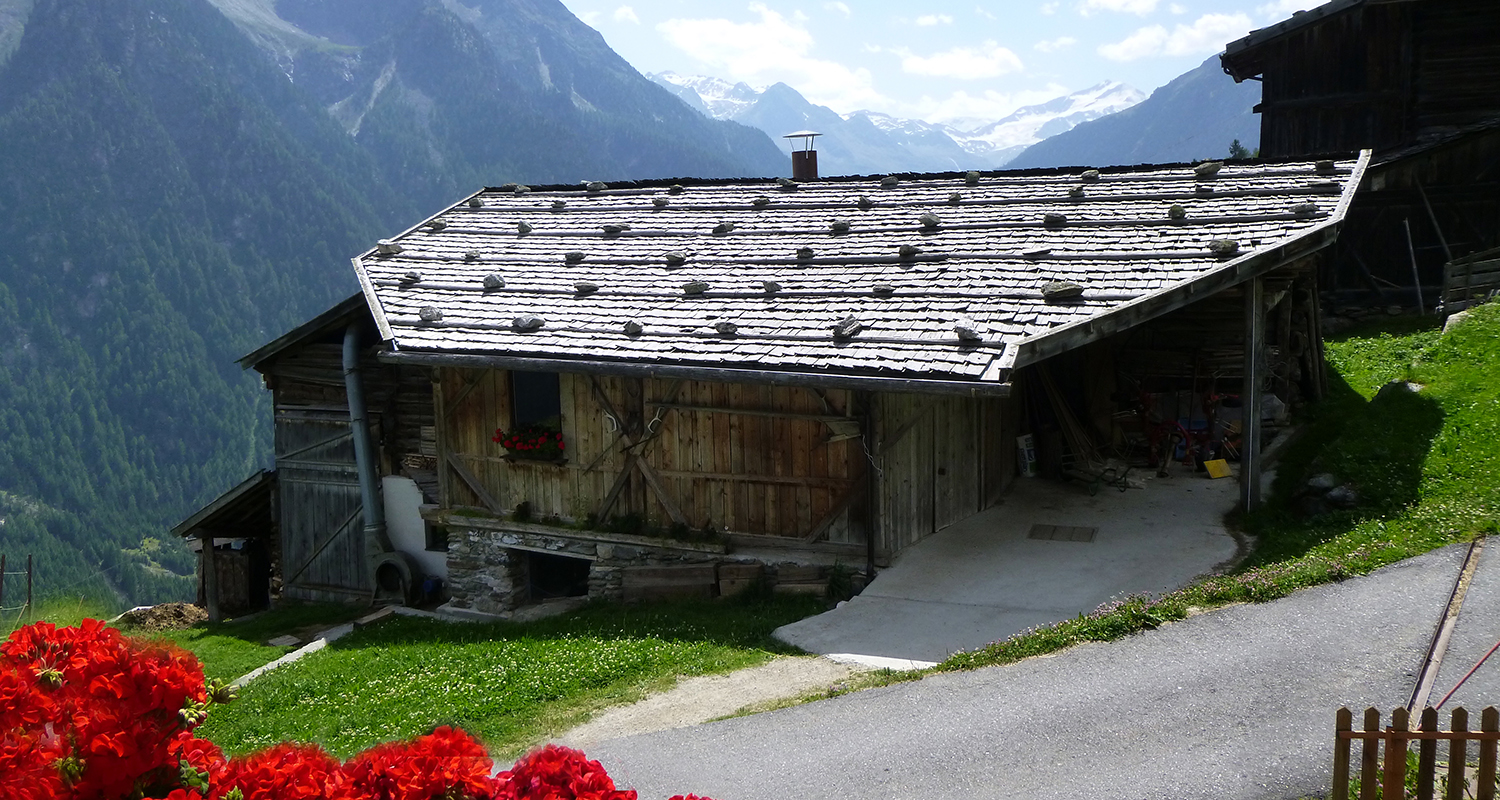 Stall mit Holzdach am Greit-Hof